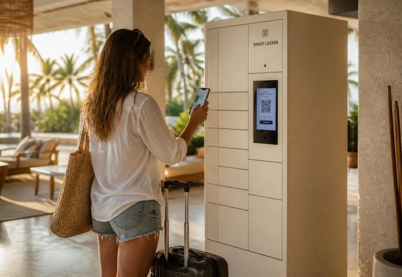 Huésped escaneando un QR para abrir su casillero